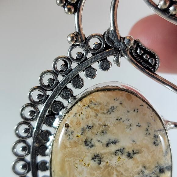 Dendritic Jasper Pendant – With Citrine Accents + 20" Silver Snake Chain - Picture 2 of 10